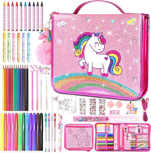 70Pcs Fruit Scented Markers Set - Kawaii Art Supplies with Unicorn Pencil Case, Coloring Set for Kids Include Marker, Pencil, Crayon, Pen, Eraser, Sticker, Unicorn Drawing Kit Birthday Gift for Girls in Saudi Arabia