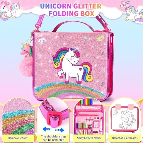 70Pcs Fruit Scented Markers Set - Kawaii Art Supplies with Unicorn Pencil Case, Coloring Set for Kids Include Marker, Pencil, Crayon, Pen, Eraser, Sticker, Unicorn Drawing Kit Birthday Gift for Girls in Saudi Arabia