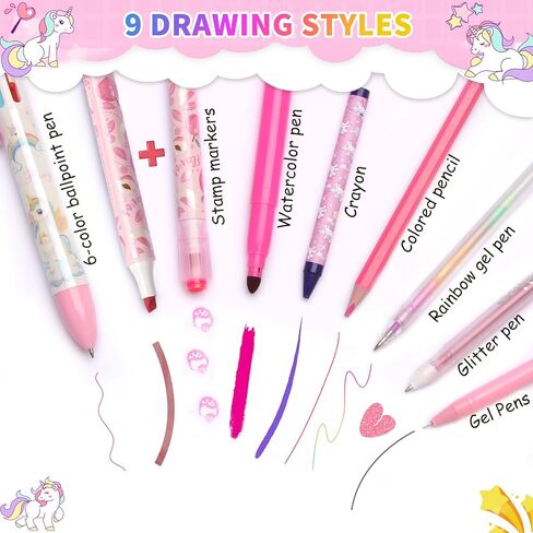 70Pcs Fruit Scented Markers Set - Kawaii Art Supplies with Unicorn Pencil Case, Coloring Set for Kids Include Marker, Pencil, Crayon, Pen, Eraser, Sticker, Unicorn Drawing Kit Birthday Gift for Girls in Saudi Arabia