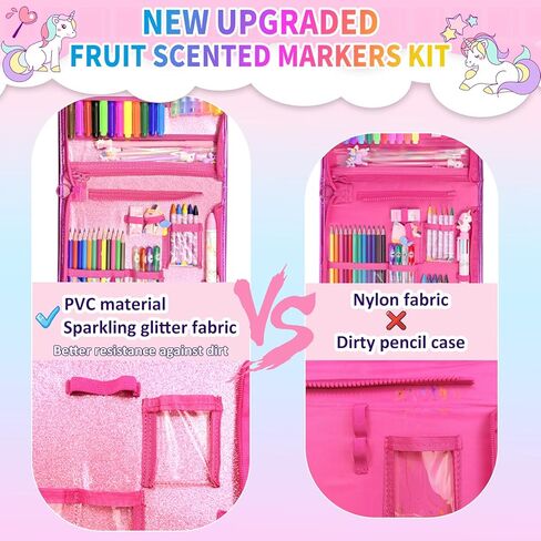 70Pcs Fruit Scented Markers Set - Kawaii Art Supplies with Unicorn Pencil Case, Coloring Set for Kids Include Marker, Pencil, Crayon, Pen, Eraser, Sticker, Unicorn Drawing Kit Birthday Gift for Girls in Saudi Arabia