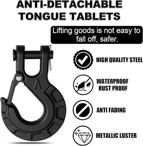 3/8" Forged Alloy Steel Clevis Slip Hook with Safety Latch, Heavy Duty Winch Hook 37400lbs Load Capacity for Truck Trailer Tow Chain Winch Cable Ropes (Matte Black) in Saudi Arabia