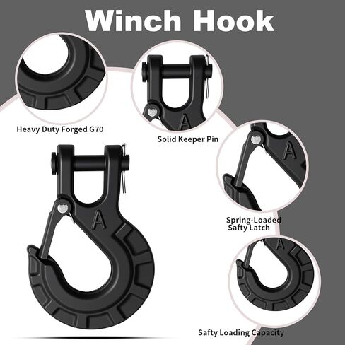 3/8" Forged Alloy Steel Clevis Slip Hook with Safety Latch, Heavy Duty Winch Hook 37400lbs Load Capacity for Truck Trailer Tow Chain Winch Cable Ropes (Matte Black) in Saudi Arabia