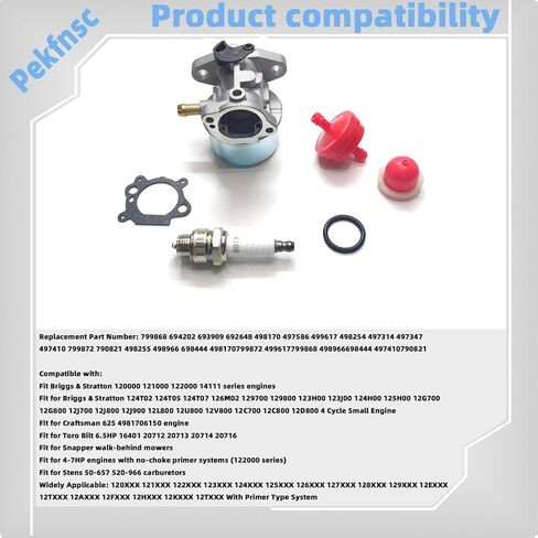 799868 Carburetor Tune Up Kits Fit for Briggs & Stratton 4-7 Hp Engines (No Choke) 6.5Hp 6.75Hp Small Engines Carb Replace Part 498170799872 499617799868 with Gasket Spark Plug Primer Bulb Fuel Filter in Saudi Arabia