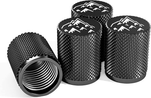 STEEL HAWK Mountain Adventure Edition Tire Valve Caps - 316L Stainless Steel (4-Pack) - Deep Laser Engraved - No-Fuse Marine Grade CNC Machined - Universal Fit for Cars, Trucks, SUVs | PVD Black/EXT in Saudi Arabia