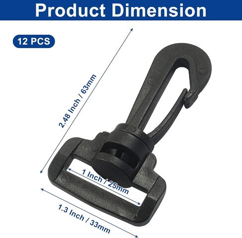 12 Pack Plastic Swivel Snap Hook Clips, Heavy Duty Rotary Clasp Shoulder Strap in Kuwait