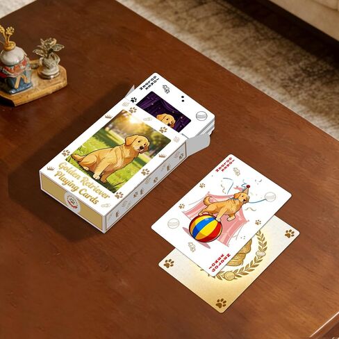 Golden Retriever Playing Cards, 54 Unique Cartoon Dog Designs, Premium Black Core Paper Poker Deck, Standard Size for Game Night Party Camping, Ideal Collectible Gift for Dog Lovers in Saudi Arabia