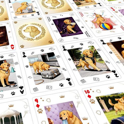 Golden Retriever Playing Cards, 54 Unique Cartoon Dog Designs, Premium Black Core Paper Poker Deck, Standard Size for Game Night Party Camping, Ideal Collectible Gift for Dog Lovers in Saudi Arabia