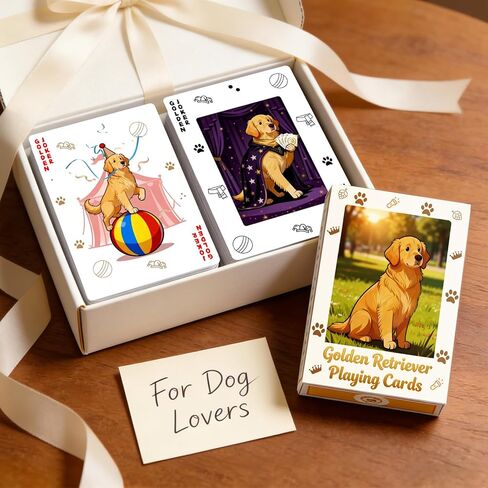 Golden Retriever Playing Cards, 54 Unique Cartoon Dog Designs, Premium Black Core Paper Poker Deck, Standard Size for Game Night Party Camping, Ideal Collectible Gift for Dog Lovers in Saudi Arabia