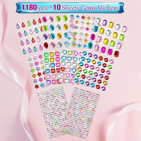 JAMIEWIN 1180 PCS Gem Stickers for Crafts, Self Adhesive Bling Rhinestone Stickers for Kids DIY, Acrylic Gems Jewels for Crafts, Scrapbook Supplies Sticky Gems for Face Nail Body Hair Jewelry Deco in Saudi Arabia