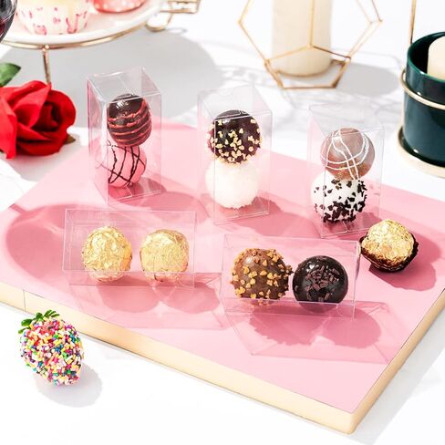 45 Pack 3.1"X1.5"X1.5" Clear Truffle Boxes Chocolate Boxes Candy Gift Box Small Bakery Treat Truffle Wrappers for 2 Truffles Weddings Birthday Christmas Mother's Father's Day Parties in Saudi Arabia