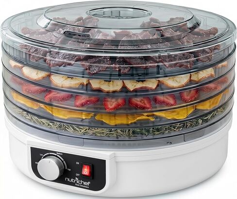 Nutrichef Electric Countertop Food Dehydrator | Professional Multi-Tier Food Preserver | Dehydrate Fish, Beef Jerky, Meats, Mushrooms, Fruits & Vegetables | 5 Stackable Trays for Easy Cleaning in Saudi Arabia