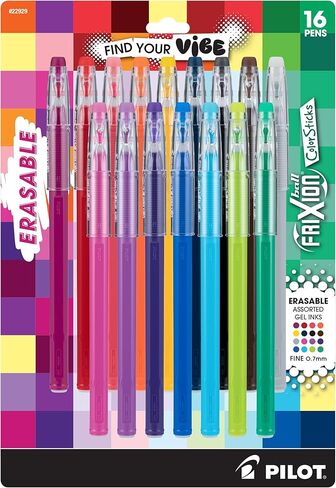 Pilot, FriXion Vibe ColorSticks Premium Erasable Gel Ink Pens, Find Your Vibe, Mood-Inspired Colors, 16 Pack, Fine Point 0.7 mm, Assorted Pink/Purple, Blue/Green, and Red/Orange Inks in Kuwait