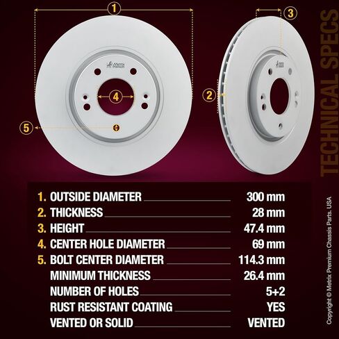Metrix Premium Chassis Parts - 11.81 inch (300 mm) Front & 11.18 inch (284 mm) Rear Coated Brake Rotor Kit Fits 2010-2015 Hyundai Tucson, 2012-2016 Kia Sportage, 980460FZN, 980087FZN | 4 PCS Set in Kuwait