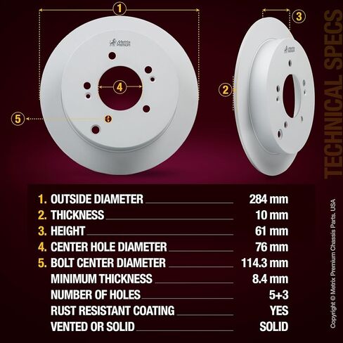 Metrix Premium Chassis Parts - 11.81 inch (300 mm) Front & 11.18 inch (284 mm) Rear Coated Brake Rotor Kit Fits 2010-2015 Hyundai Tucson, 2012-2016 Kia Sportage, 980460FZN, 980087FZN | 4 PCS Set in Kuwait