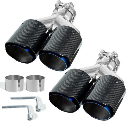 Catekro Exhaust Tip 2.5'' Inlet Exhaust Dual Tips, 3.5" Outlet Polished Stainless Steel and Carbon Fiber Diesel Muffler Tip for Truck Car Automotive Replacement Pipes 2PCS (Glossy Black Red) in Kuwait