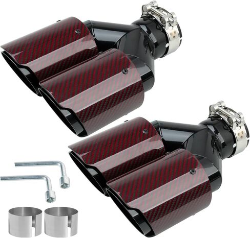Catekro Exhaust Tip 2.5'' Inlet Exhaust Dual Tips, 3.5" Outlet Polished Stainless Steel and Carbon Fiber Diesel Muffler Tip for Truck Car Automotive Replacement Pipes 2PCS (Glossy Black Red) in Saudi Arabia