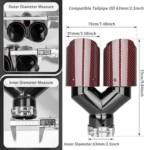 Catekro Exhaust Tip 2.5'' Inlet Exhaust Dual Tips, 3.5" Outlet Polished Stainless Steel and Carbon Fiber Diesel Muffler Tip for Truck Car Automotive Replacement Pipes 2PCS (Glossy Black Red) in Saudi Arabia