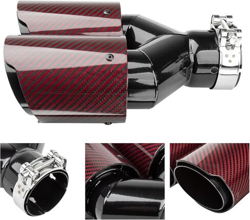 Catekro Exhaust Tip 2.5'' Inlet Exhaust Dual Tips, 3.5" Outlet Polished Stainless Steel and Carbon Fiber Diesel Muffler Tip for Truck Car Automotive Replacement Pipes 2PCS (Glossy Black Red) in Saudi Arabia