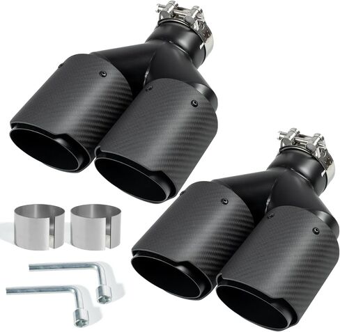 Catekro Exhaust Tip 2.5'' Inlet Exhaust Dual Tips, 3.5" Outlet Polished Stainless Steel and Carbon Fiber Diesel Muffler Tip for Truck Car Automotive Replacement Pipes 2PCS (Glossy Black Red) in Saudi Arabia