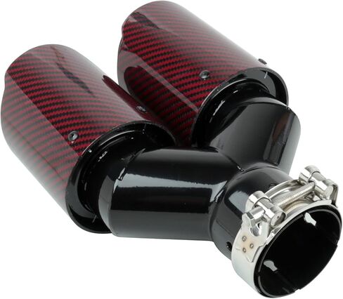 Catekro Exhaust Tip 2.5'' Inlet Exhaust Dual Tips, 3.5" Outlet Polished Stainless Steel and Carbon Fiber Diesel Muffler Tip for Truck Car Automotive Replacement Pipes 2PCS (Glossy Black Red) in Saudi Arabia