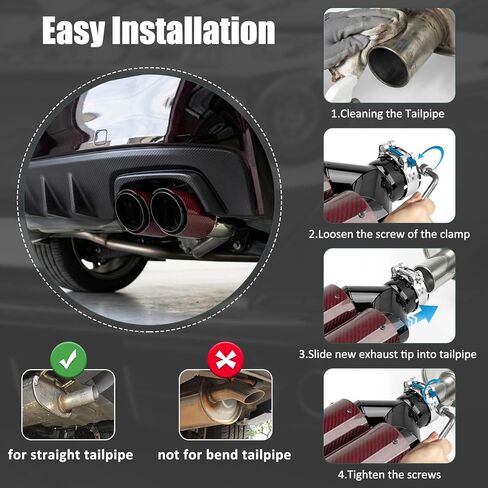 Catekro Exhaust Tip 2.5'' Inlet Exhaust Dual Tips, 3.5" Outlet Polished Stainless Steel and Carbon Fiber Diesel Muffler Tip for Truck Car Automotive Replacement Pipes 2PCS (Glossy Black Red) in Saudi Arabia