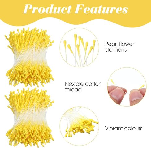 800 Pcs Stamens for Flower Making - 2mm Yellow Double Heads Flower Stamens - Handmade Artificial Floral Pistil for DIY Crafts Wedding Valentine's Day Bouquet Scrapbook Decoration in Saudi Arabia