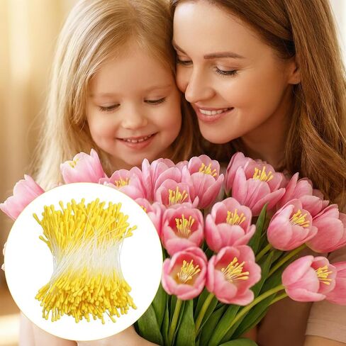 800 Pcs Stamens for Flower Making - 2mm Yellow Double Heads Flower Stamens - Handmade Artificial Floral Pistil for DIY Crafts Wedding Valentine's Day Bouquet Scrapbook Decoration in Saudi Arabia