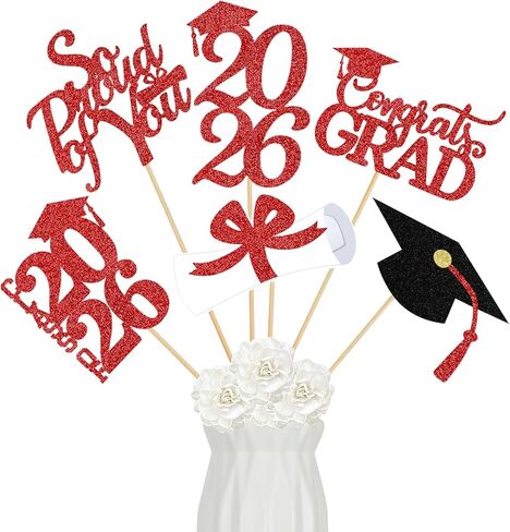 Red 2024 Graduation Centerpiece Sticks Graduation Party Centerpieces for Tables 2024, Graduation Table Toppers 2024 Red Class of 2024 Graduation Table Centerpieces Decorations - 24Pcs in Saudi Arabia