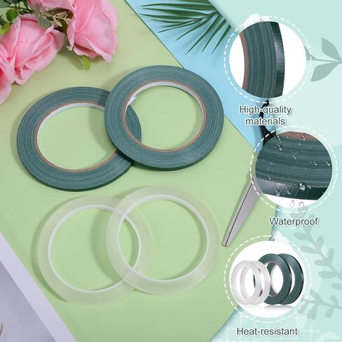 4 Roll Floral Tape, 1/4 Inch Strong Adhesion Flower Stem Wrap Adhesive Tape for Bouquet Stem Binding Flowers and Floral Crafts (98ft/33yd/Roll) in Kuwait