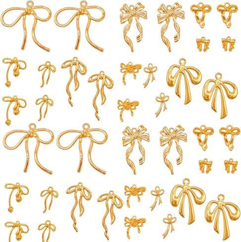 stino 48PCs Paired Metal Bow Charms for Jewelry Making, Silver & Gold Plated Bow Charms for Bracelets Keychains (Gold plated) in Kuwait