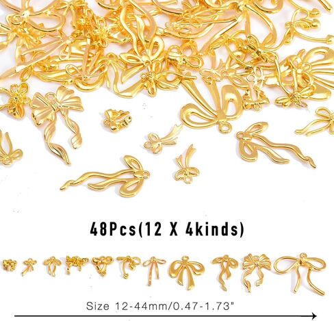 stino 48PCs Paired Metal Bow Charms for Jewelry Making, Silver & Gold Plated Bow Charms for Bracelets Keychains (Gold plated) in Kuwait