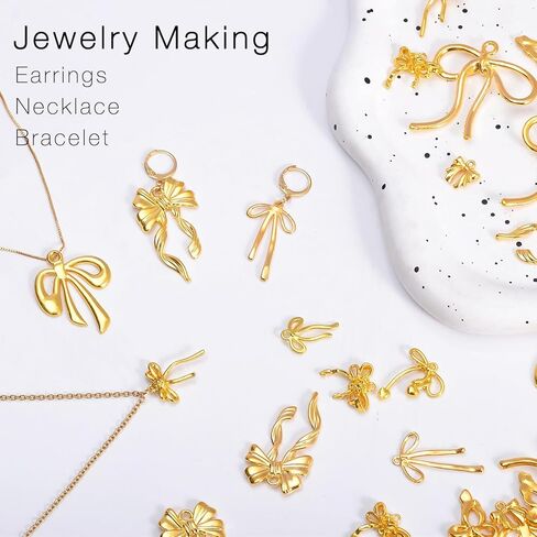 stino 48PCs Paired Metal Bow Charms for Jewelry Making, Silver & Gold Plated Bow Charms for Bracelets Keychains (Gold plated) in Kuwait