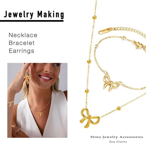 stino 48PCs Paired Metal Bow Charms for Jewelry Making, Silver & Gold Plated Bow Charms for Bracelets Keychains (Gold plated) in Kuwait