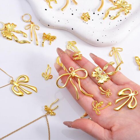 stino 48PCs Paired Metal Bow Charms for Jewelry Making, Silver & Gold Plated Bow Charms for Bracelets Keychains (Gold plated) in Kuwait