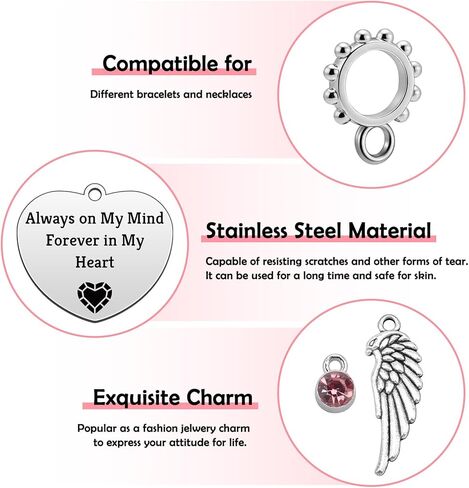 Heigebi Silver Charms for Bracelet Necklaces Bangle Heart Pendants Mother's Day Christmas Birthday Easter Gift for Mom Daughter Friends Sister Stainless Steel Dangle Charm for Jewelry Making in Kuwait