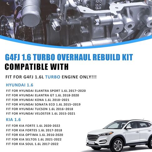 G4FJ 1.6 Turbo Overhaul Rebuild Kit w/Crankshaft Timing Chain VVT Kit Piston Connecting Rods Fit For Hyundai Kona Elantra Kia Forte/Forte5 Optima Seltos 1.6L Turbo 2015-2020 23110-2B710 24370-2B700 in Saudi Arabia