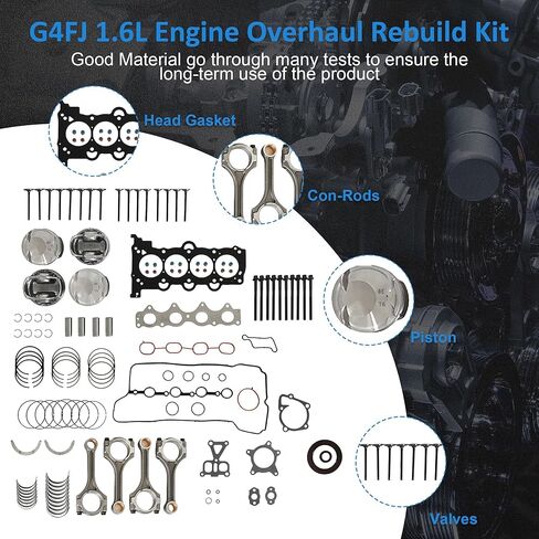 G4FJ 1.6 Turbo Overhaul Rebuild Kit w/Crankshaft Timing Chain VVT Kit Piston Connecting Rods Fit For Hyundai Kona Elantra Kia Forte/Forte5 Optima Seltos 1.6L Turbo 2015-2020 23110-2B710 24370-2B700 in Saudi Arabia