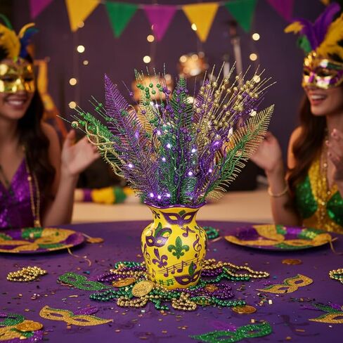 18 Pcs Mardi Gras Colorful Glitter Ting Branches Stems Ornaments 17.7 Inch Decorative Glittery Sticks Curly Twigs Picks for Mardi Gras Party Decorations Table Centerpiece Costume Crafts in Kuwait