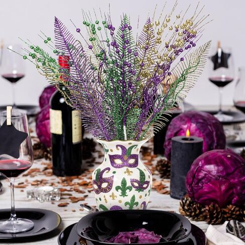 18 Pcs Mardi Gras Colorful Glitter Ting Branches Stems Ornaments 17.7 Inch Decorative Glittery Sticks Curly Twigs Picks for Mardi Gras Party Decorations Table Centerpiece Costume Crafts in Kuwait