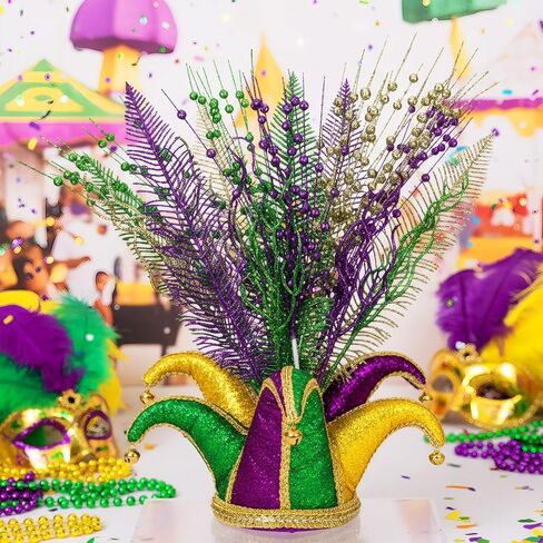 18 Pcs Mardi Gras Colorful Glitter Ting Branches Stems Ornaments 17.7 Inch Decorative Glittery Sticks Curly Twigs Picks for Mardi Gras Party Decorations Table Centerpiece Costume Crafts in Kuwait
