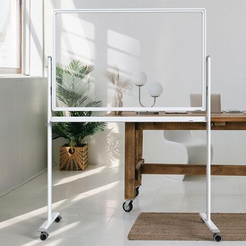 Tankee Rolling Whiteboard, 48x32 Inches Black Magnetic Glass Dry Erase Board with Stand, Standing White Board on Wheels, Large Glass Mobile Whiteboard for Office School Classroom Home in Saudi Arabia