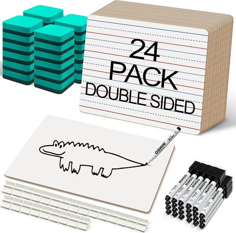24 Pack Small White Boards, 9"x12" Double Sided Personal Dry Erase Boards Portable Handheld Whiteboards with Lines for Kids, Students, Teacher School, Include 24 Markers, 24 Erasers in Saudi Arabia
