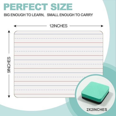 24 Pack Small White Boards, 9"x12" Double Sided Personal Dry Erase Boards Portable Handheld Whiteboards with Lines for Kids, Students, Teacher School, Include 24 Markers, 24 Erasers in Saudi Arabia