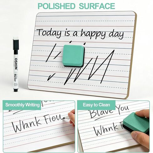 24 Pack Small White Boards, 9"x12" Double Sided Personal Dry Erase Boards Portable Handheld Whiteboards with Lines for Kids, Students, Teacher School, Include 24 Markers, 24 Erasers in Saudi Arabia