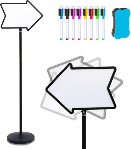 Adjustable Floor Standing Direction Sign Holder with Dry Erase Whiteboard Board, 24"x18"Double Sided Arrow Sign with Metal Base and Rotating Board, for Office, Classroom, Hotel, Retail Store in Saudi Arabia