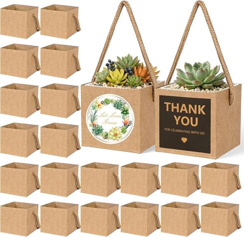 ULLIKI 2.5 Inch Succulents Wrap Bags with Thank You & Let Love Grow Stickers, Mini Succulent Gift Bags with Handles, Succulent Party Favors for Guests, Garden Party Favors for Guests (Brown 40pcs) in Saudi Arabia