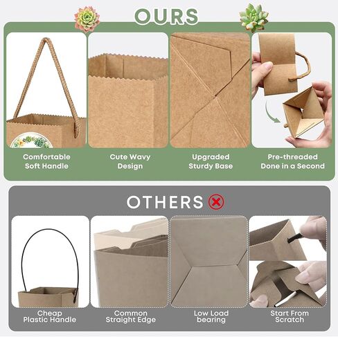 ULLIKI 2.5 Inch Succulents Wrap Bags with Thank You & Let Love Grow Stickers, Mini Succulent Gift Bags with Handles, Succulent Party Favors for Guests, Garden Party Favors for Guests (Brown 40pcs) in Saudi Arabia