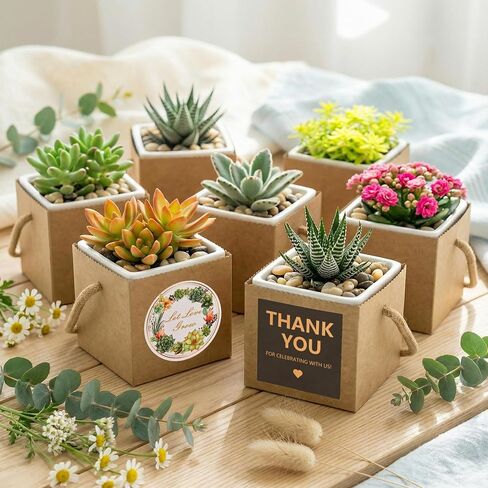 ULLIKI 2.5 Inch Succulents Wrap Bags with Thank You & Let Love Grow Stickers, Mini Succulent Gift Bags with Handles, Succulent Party Favors for Guests, Garden Party Favors for Guests (Brown 40pcs) in Saudi Arabia