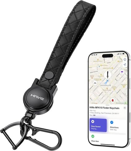 سلسلة مفاتيح HiWe Anti-Lost، تعمل مع Apple Find My، حامل مفاتيح السيارة Carabiner مع حزام جلدي، جهاز تعقب ذكي لمفتاح Bluetooth، USB-C قابل لإعادة الشحن، أسود in Kuwait