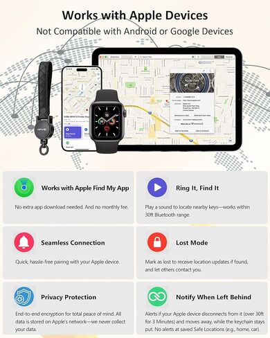 سلسلة مفاتيح HiWe Anti-Lost، تعمل مع Apple Find My، حامل مفاتيح السيارة Carabiner مع حزام جلدي، جهاز تعقب ذكي لمفتاح Bluetooth، USB-C قابل لإعادة الشحن، أسود in Kuwait
